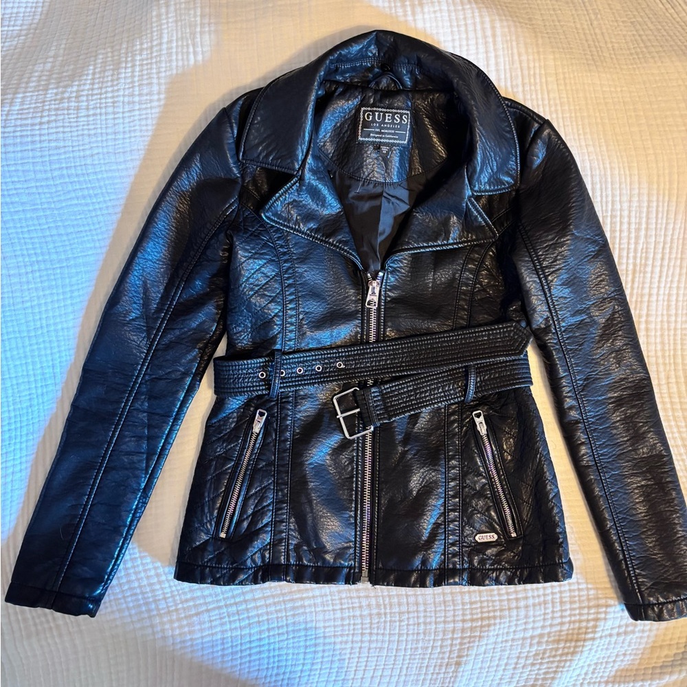 Guess Midnight Black Leather Outerwear